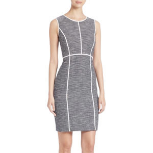 Lafayette 148 Mariana Sleeveless Tweed Contrast Seam Sheath Dress, Blue, Sz 4